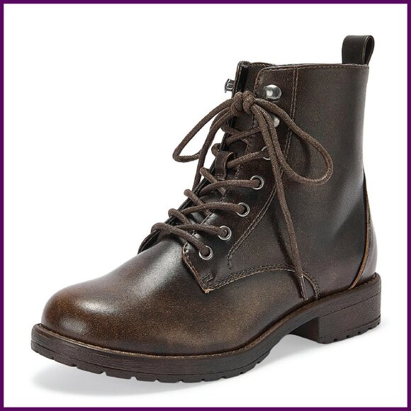 Women's Lace-Up Combat Boots with Side Zipper Ankle Booties